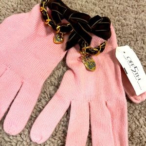 JUICY COUTURE PINK WOOL KNIT GLOVES WITH CHARMS